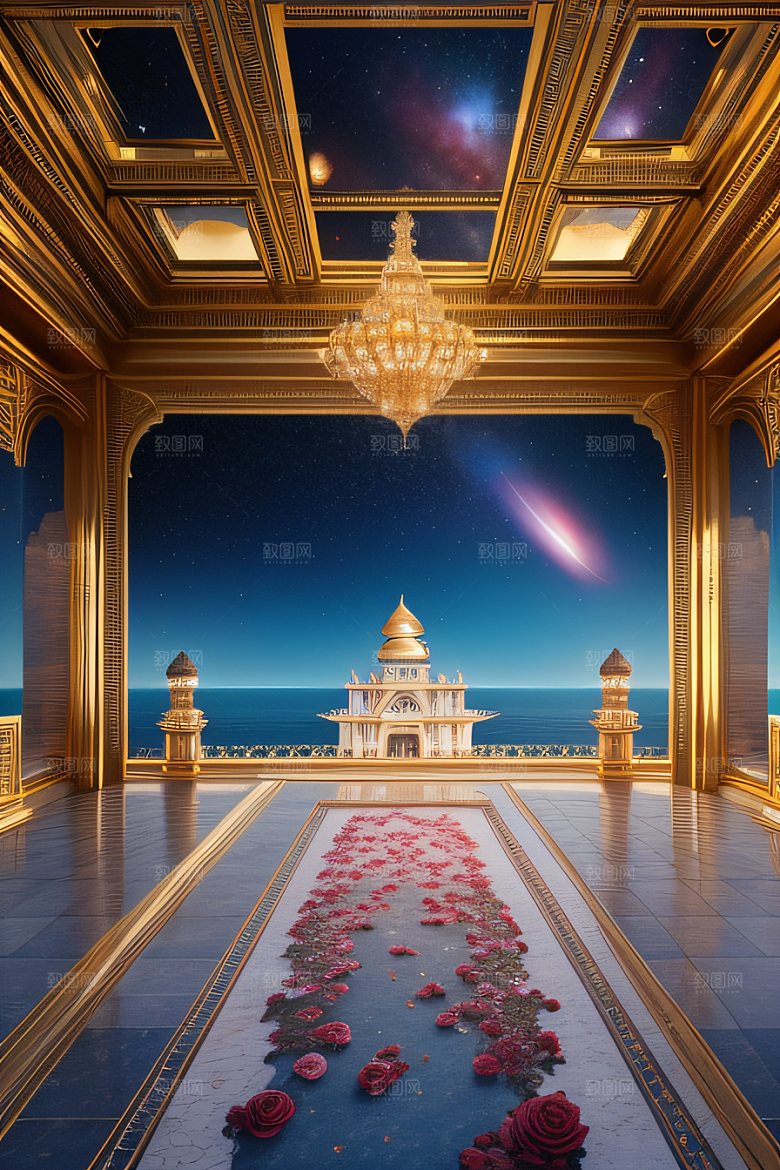 星空下的玫瑰宫殿超广角8K清晰俯瞰绝美