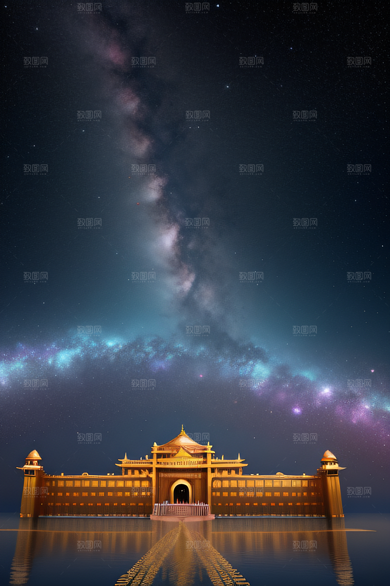 星空下的玫瑰宫殿超广角8K清晰俯瞰绝美