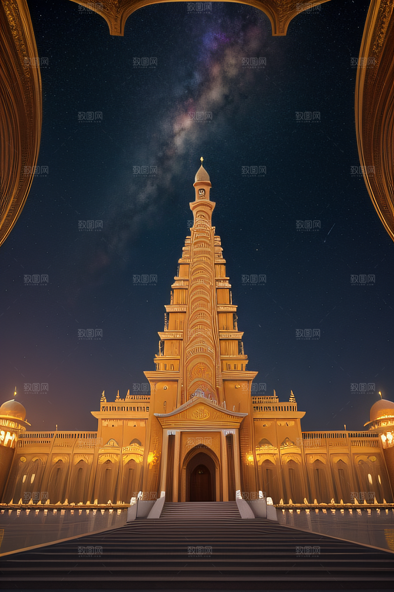 星空下的玫瑰宫殿超广角8K清晰俯瞰绝美