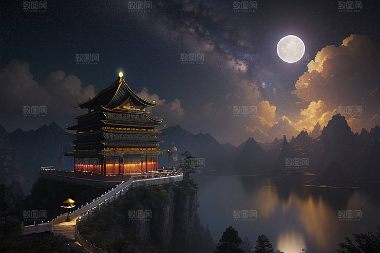CG渲染梦幻金殿如诗