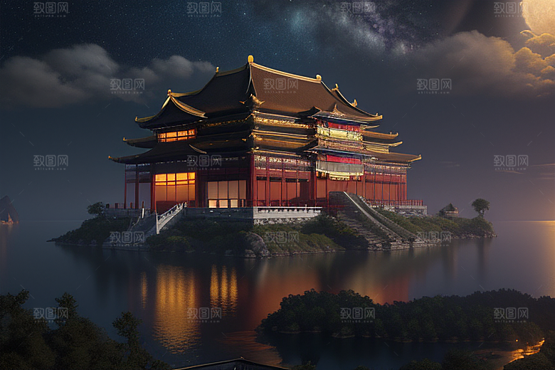 CG渲染梦幻金殿如诗