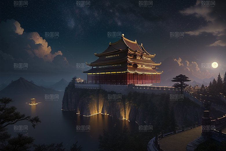 CG渲染梦幻金殿如诗