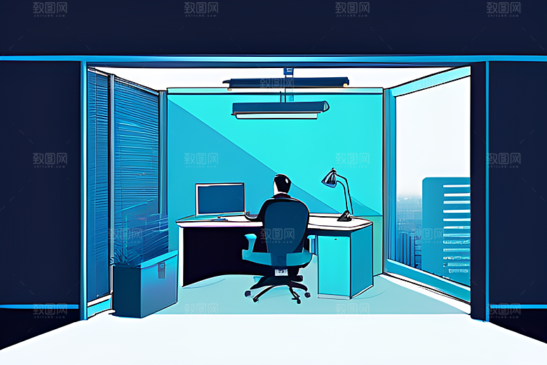 蓝色霓虹照明商务人士的全新办公室装饰