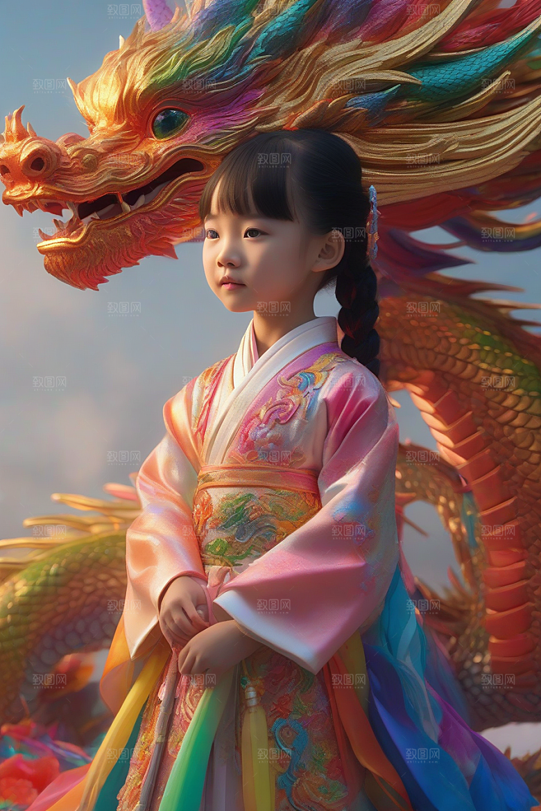 小女孩遇见绚丽彩虹龙一段奇妙的童话故事