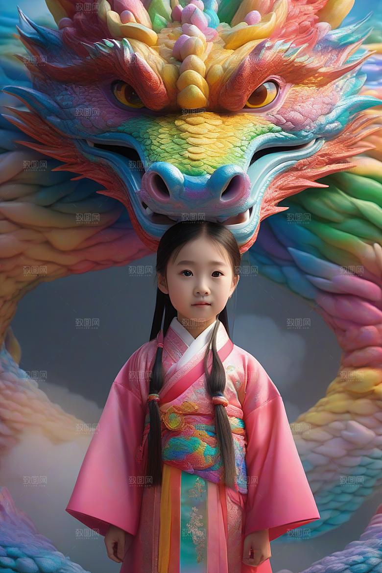 小女孩遇见绚丽彩虹龙一段奇妙的童话故事