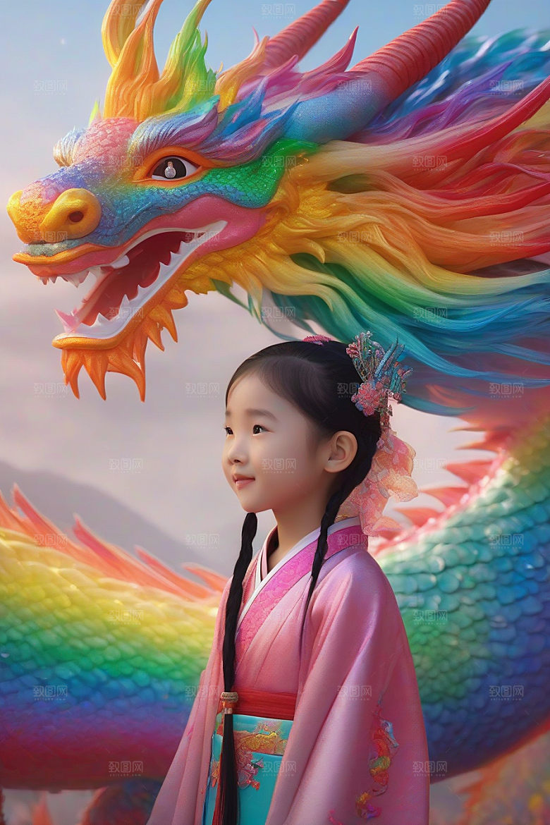 小女孩遇见绚丽彩虹龙一段奇妙的童话故事