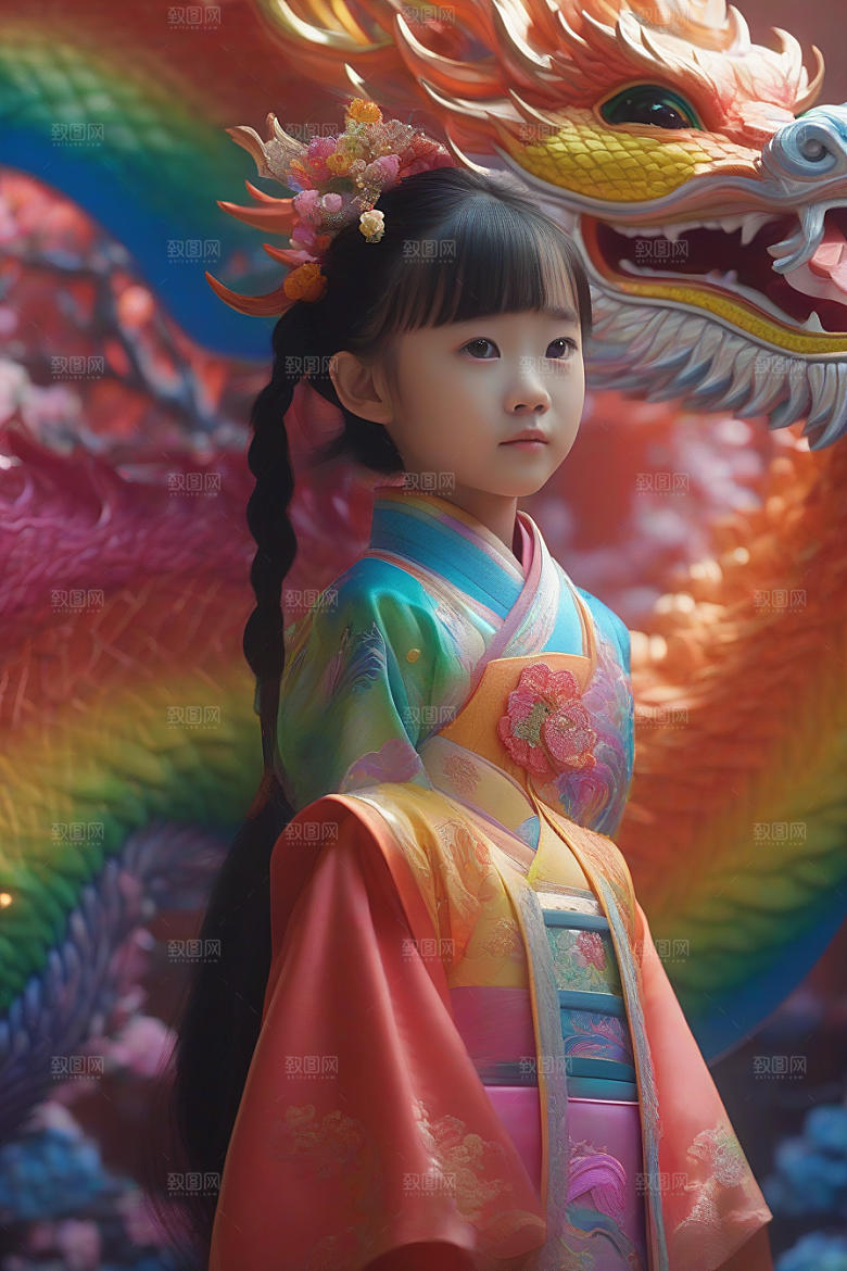 小女孩遇见绚丽彩虹龙一段奇妙的童话故事