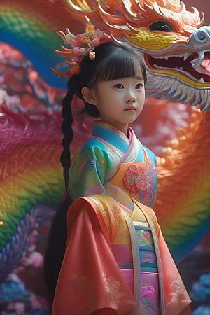小女孩遇见绚丽彩虹龙一段奇妙的童话故事