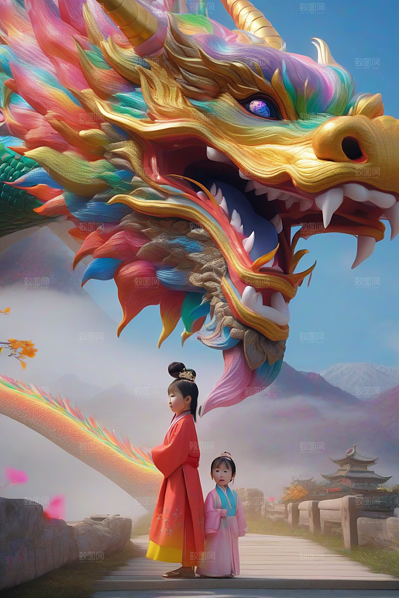 小女孩遇见绚丽彩虹龙一段奇妙的童话故事