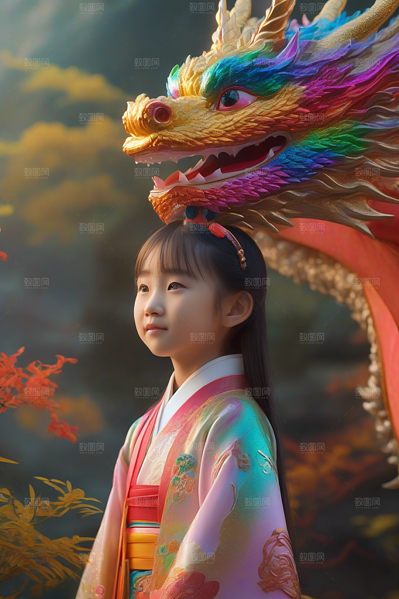 小女孩遇见绚丽彩虹龙一段奇妙的童话故事
