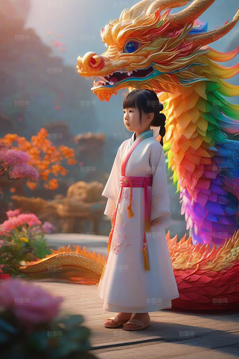 小女孩遇见绚丽彩虹龙一段奇妙的童话故事