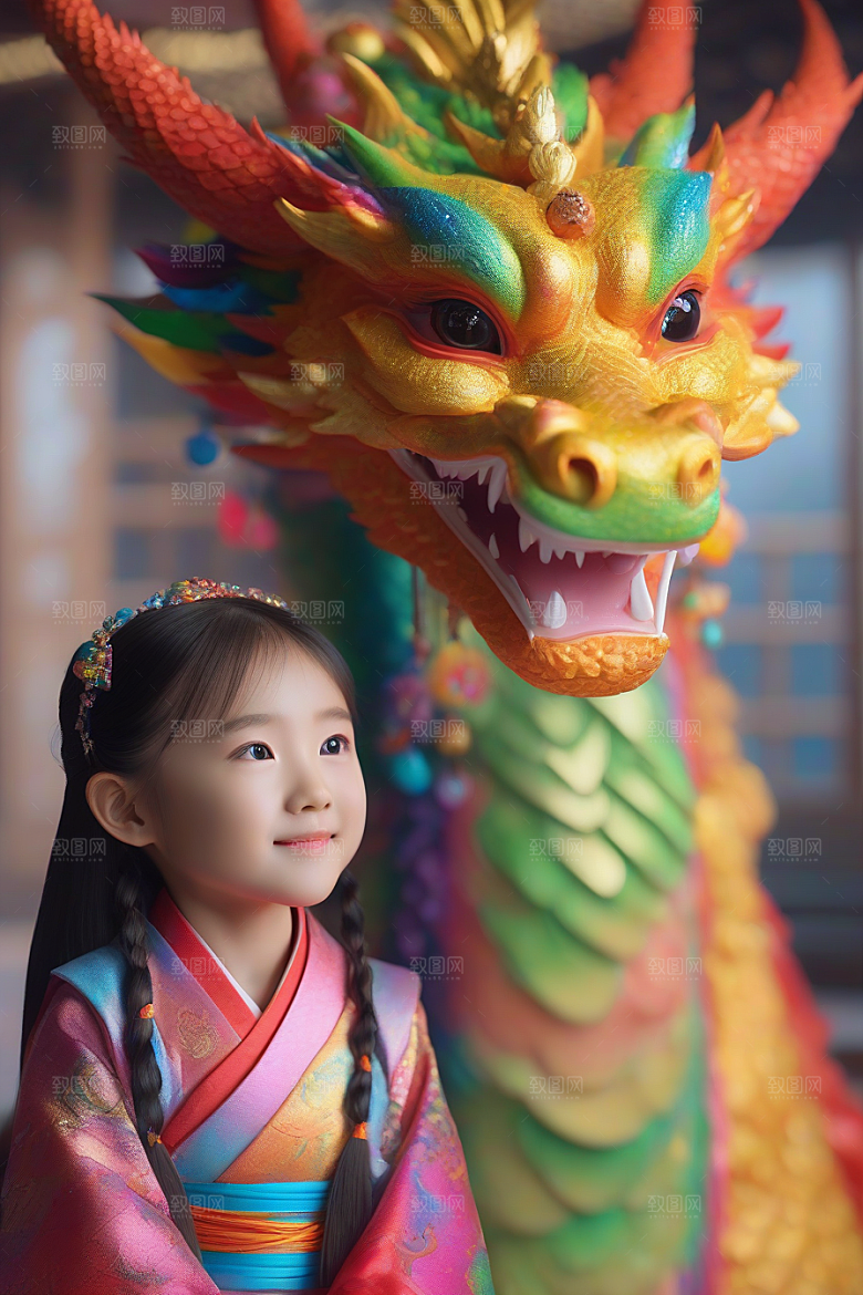 童话中的绚丽彩虹龙与中国小女孩的奇遇