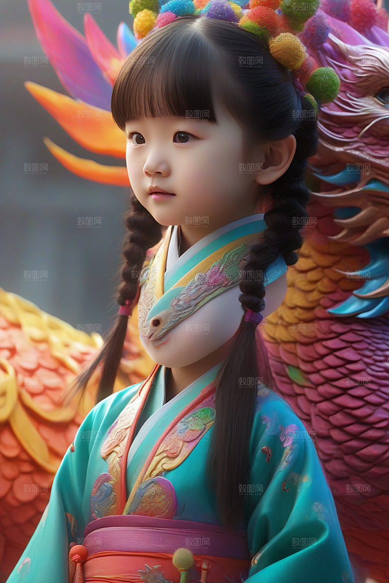 童话中的绚丽彩虹龙与中国小女孩的奇遇
