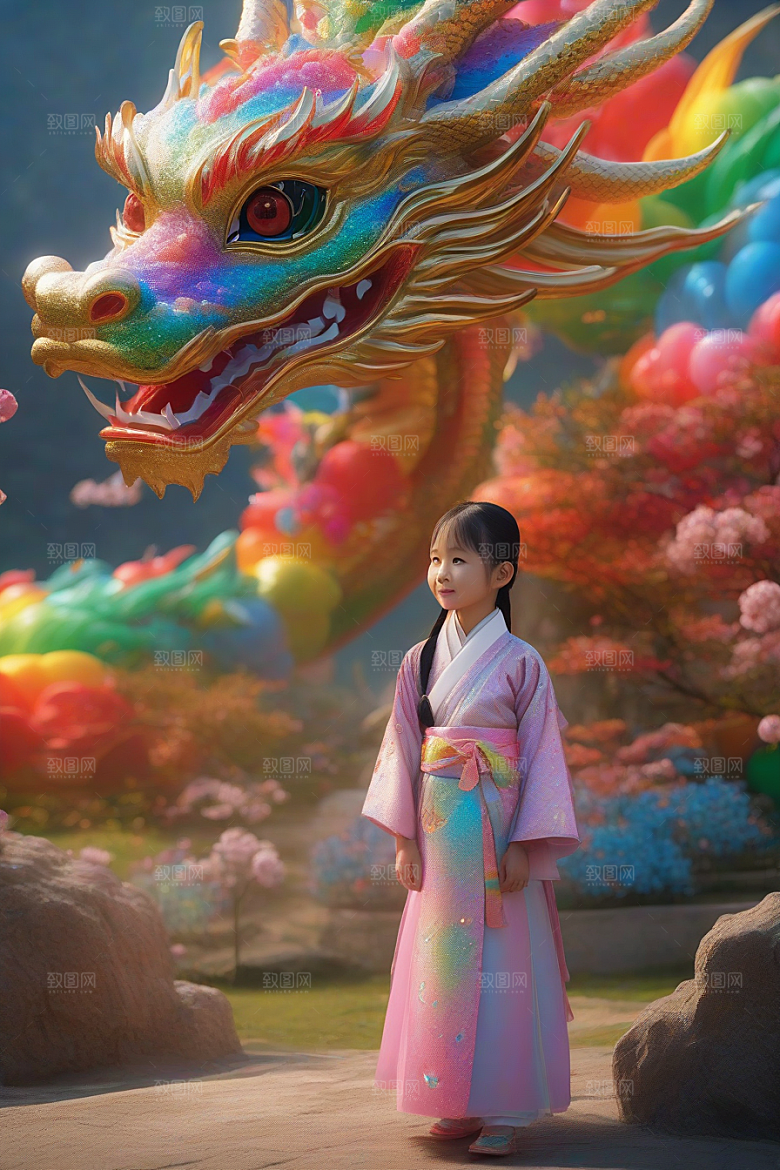 小女孩与绚丽彩虹龙的奇妙冒险故事