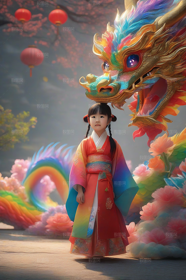 小女孩与绚丽彩虹龙的奇妙冒险故事
