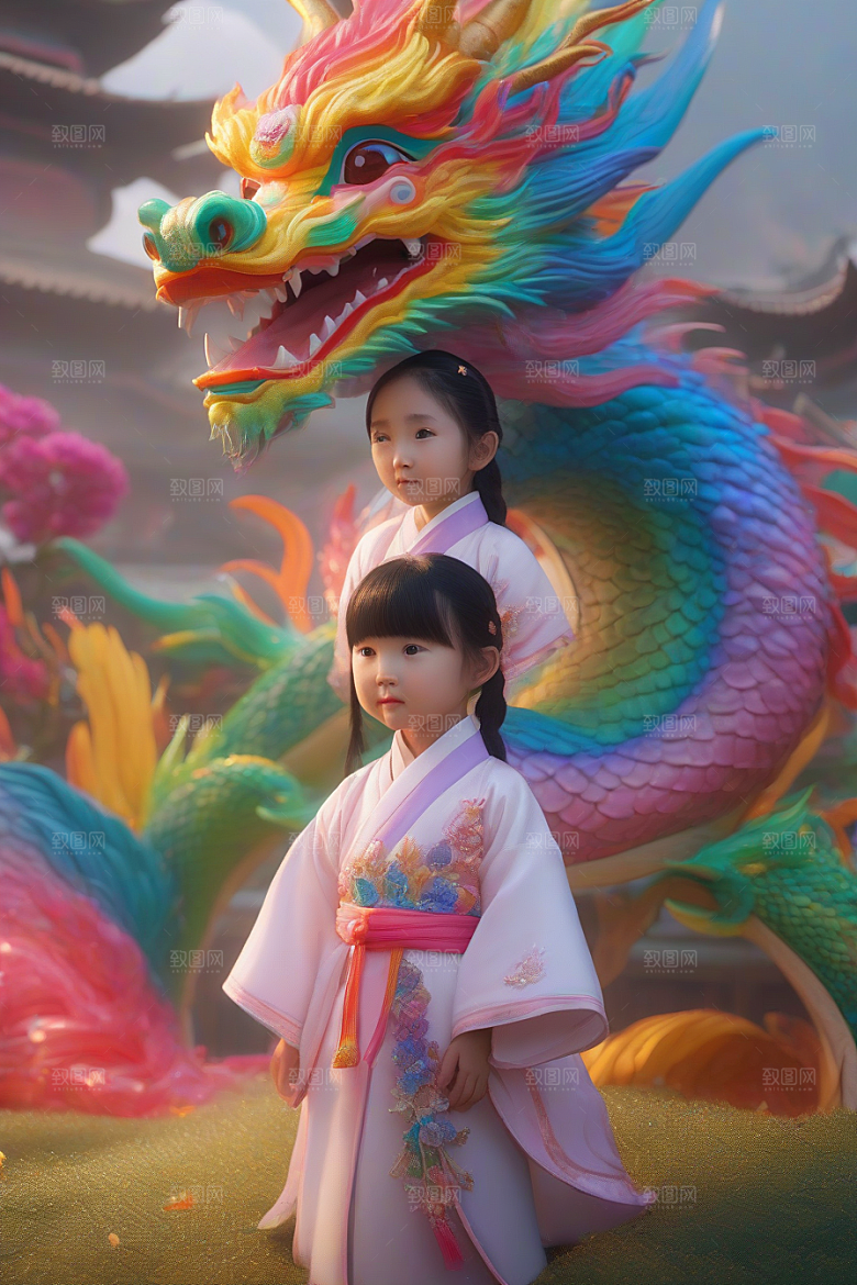 小女孩与绚丽彩虹龙的奇妙冒险故事