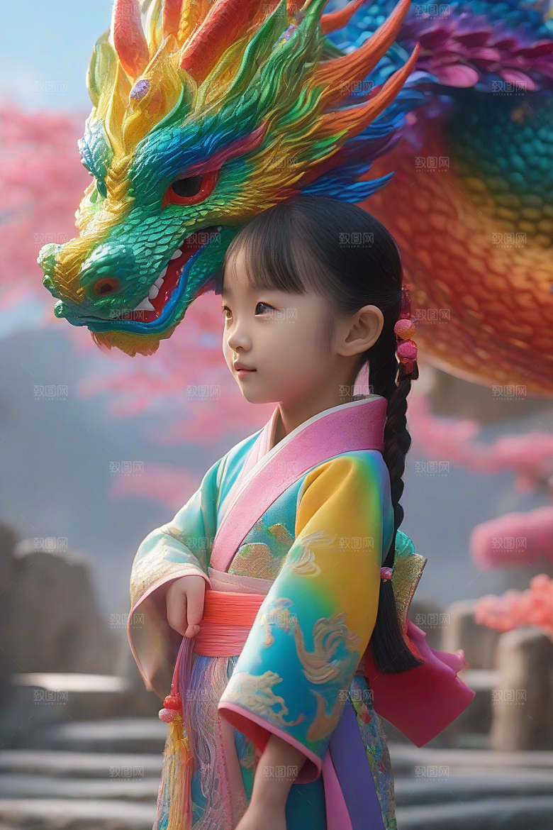 小女孩与绚丽彩虹龙的奇妙冒险故事