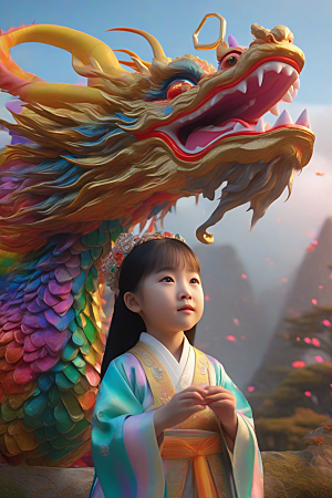 小女孩与绚丽彩虹龙的奇妙冒险故事