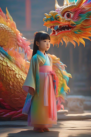 小女孩与绚丽彩虹龙的奇妙冒险故事