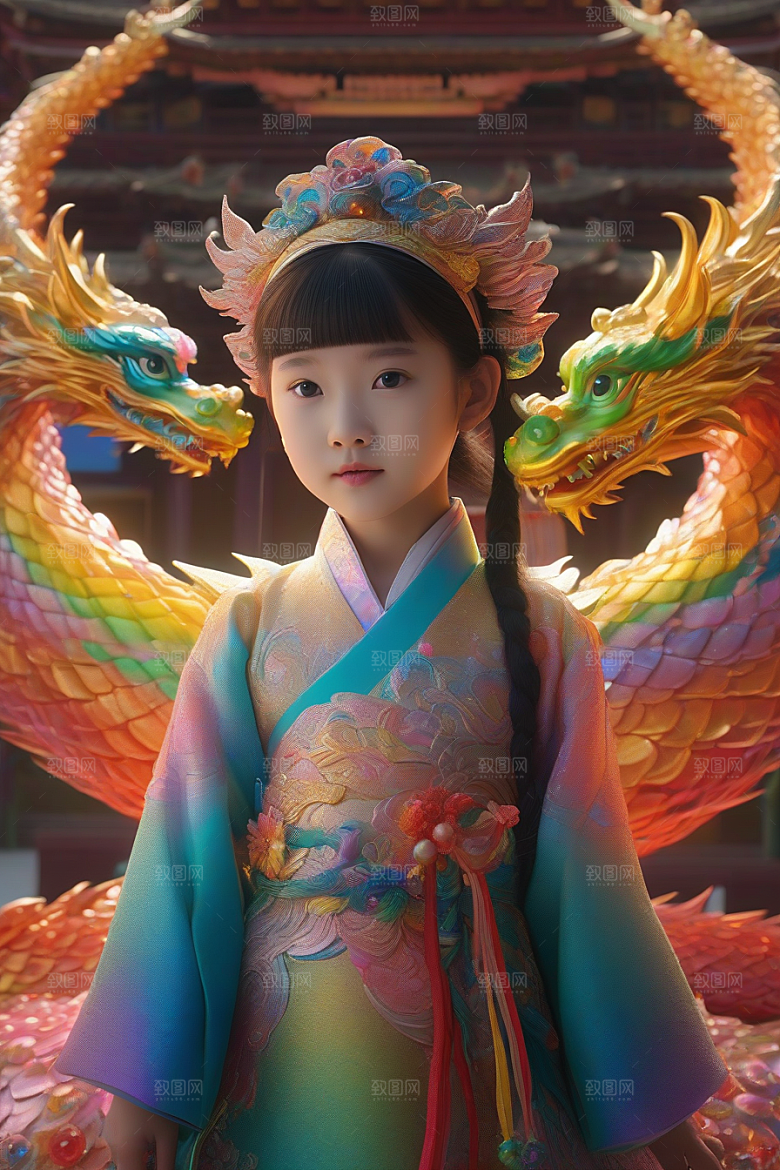 绚丽彩虹龙小女孩心中的幻想之友