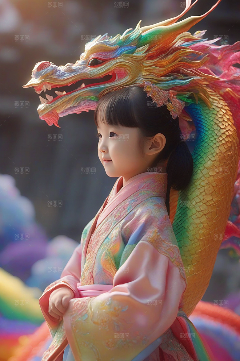 绚丽彩虹龙小女孩心中的幻想之友