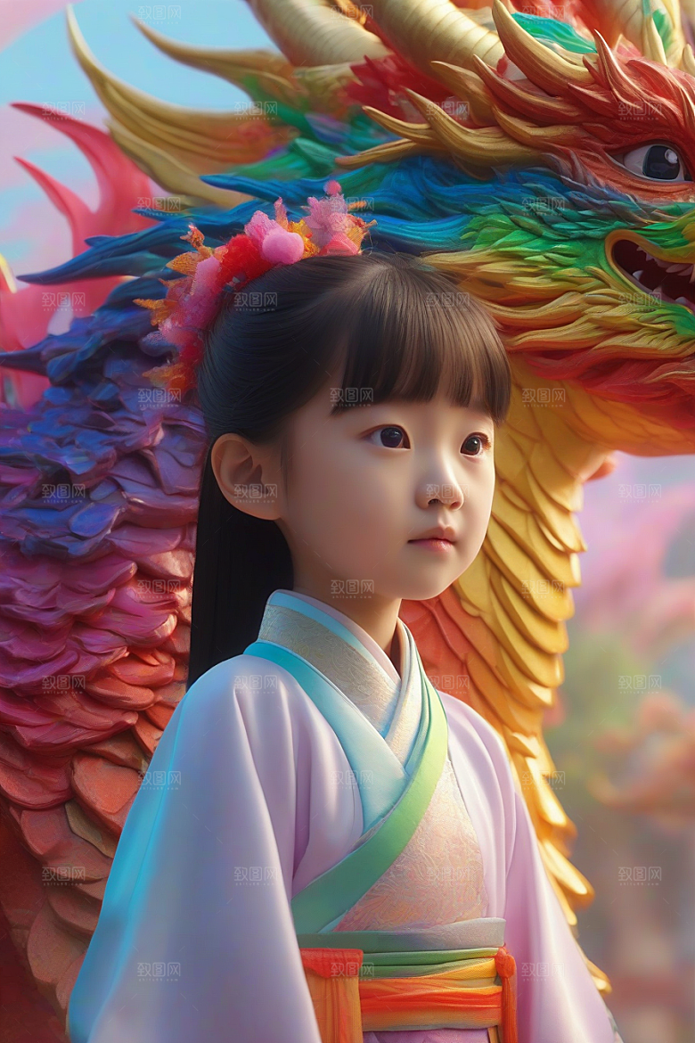绚丽彩虹龙小女孩心中的幻想之友