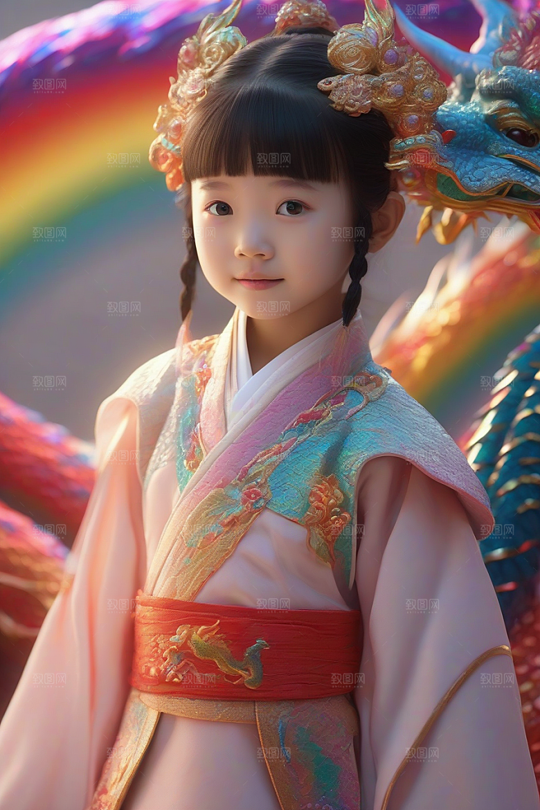 绚丽彩虹龙小女孩心中的幻想之友