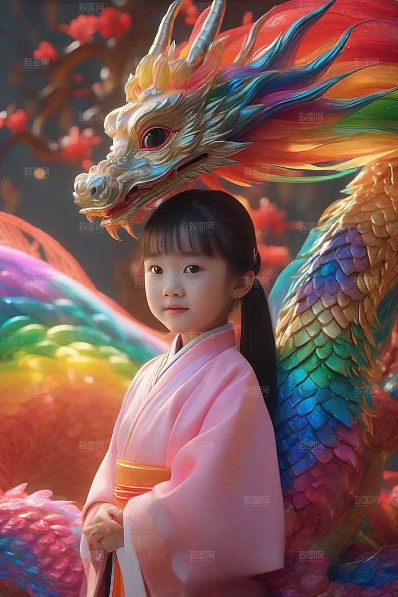 绚丽彩虹龙小女孩心中的幻想之友