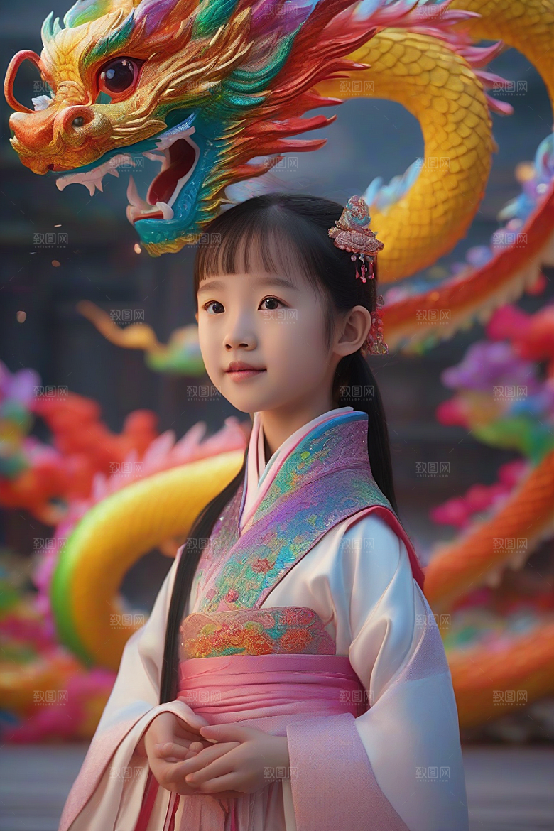 绚丽彩虹龙小女孩心中的幻想之友
