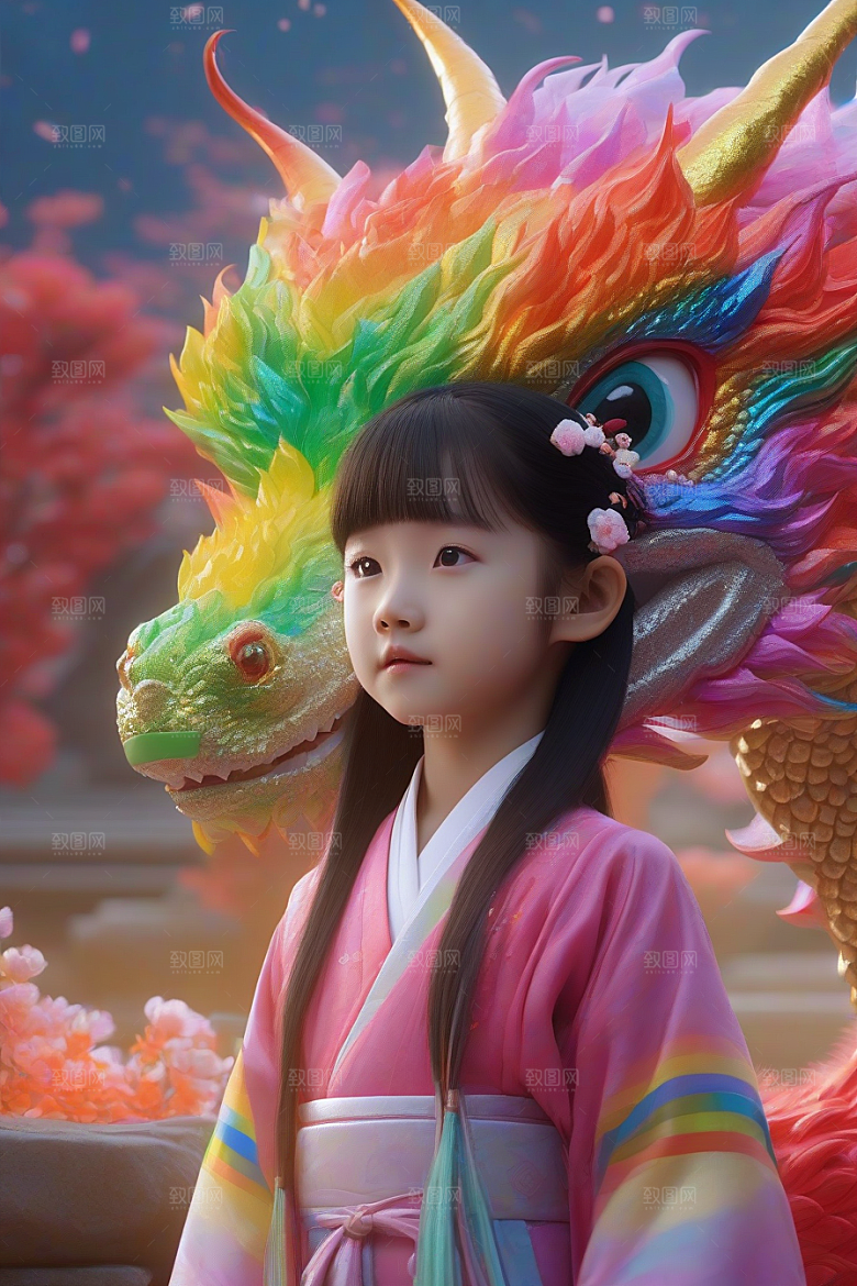 绚丽彩虹龙小女孩心中的幻想之友