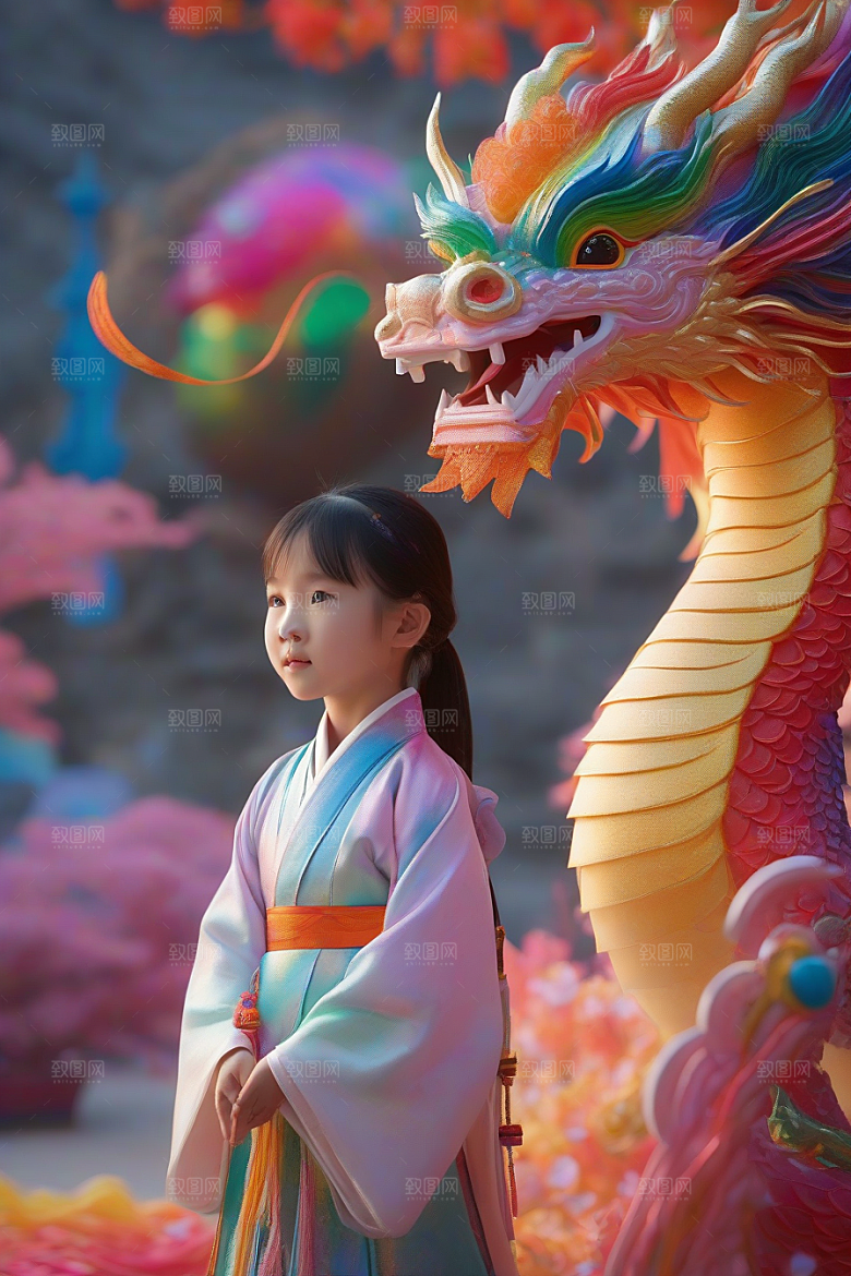 绚丽彩虹龙小女孩心中的幻想之友