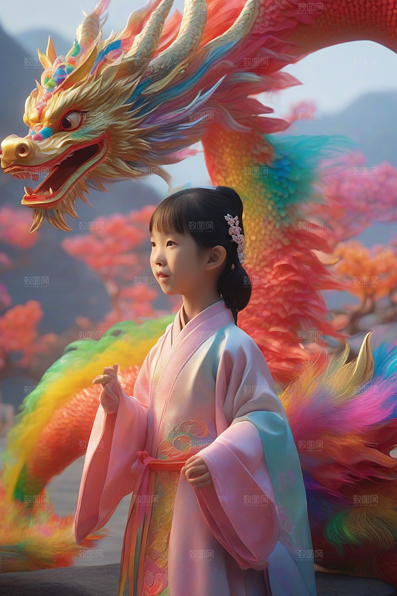 绚丽彩虹龙小女孩心中的幻想之友