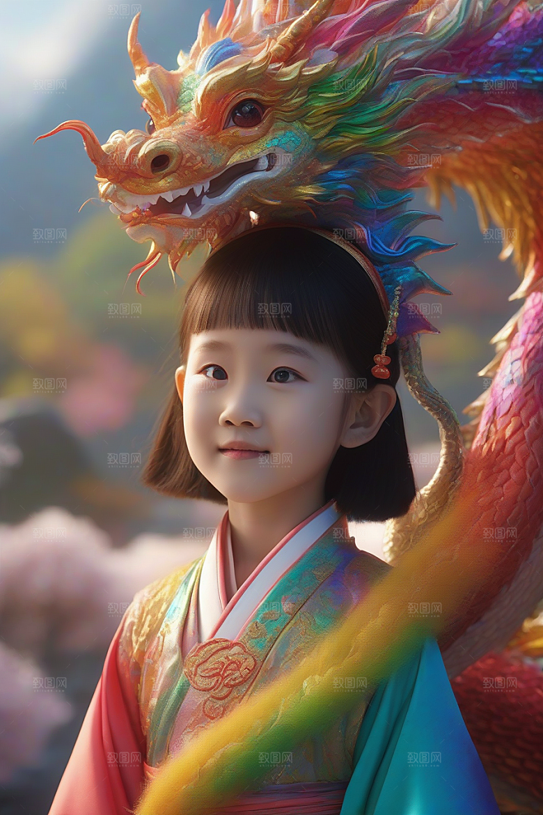 童话般的绚丽彩虹龙与中国小女孩的缘分