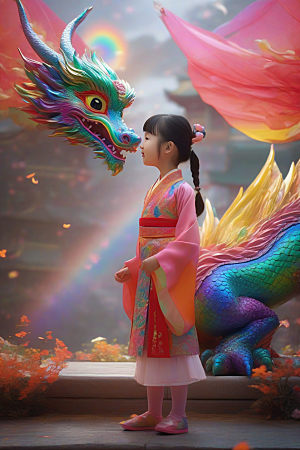 童话般的绚丽彩虹龙与中国小女孩的缘分
