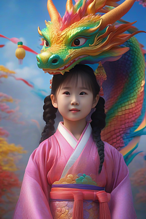 童话般的绚丽彩虹龙与中国小女孩的缘分