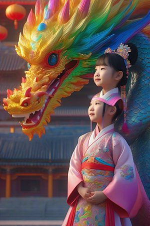 童话般的绚丽彩虹龙与中国小女孩的缘分