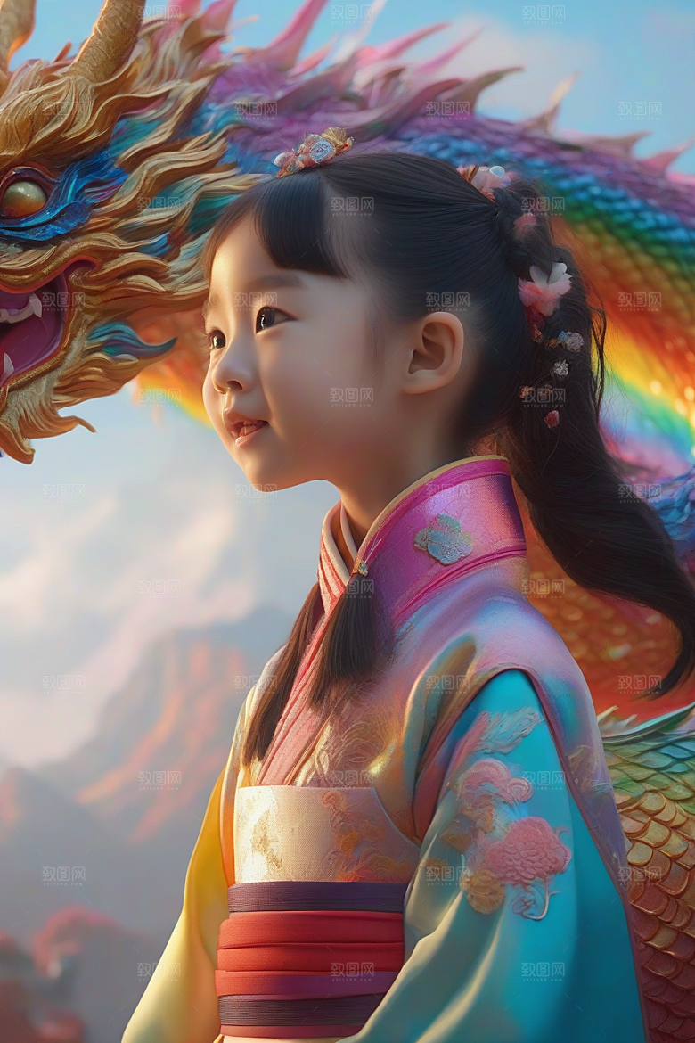 童话般的绚丽彩虹龙与中国小女孩的缘分