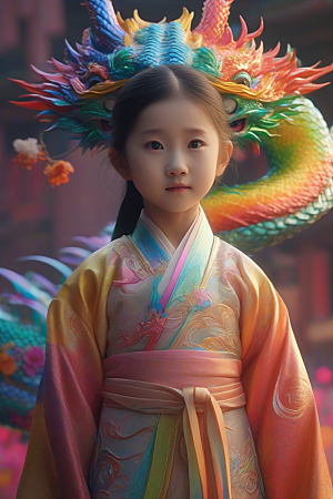 童话般的绚丽彩虹龙与中国小女孩的缘分
