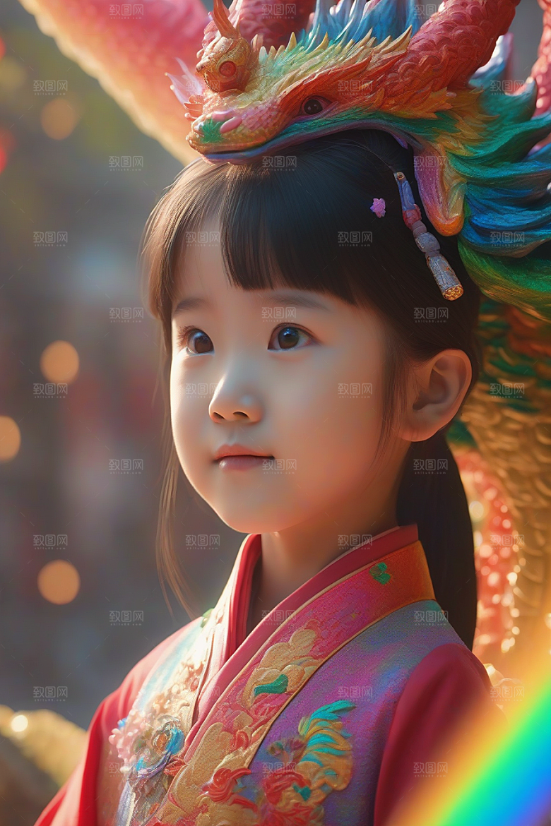 童话般的绚丽彩虹龙与中国小女孩的缘分