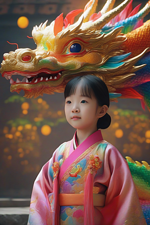 童话般的绚丽彩虹龙与中国小女孩的缘分