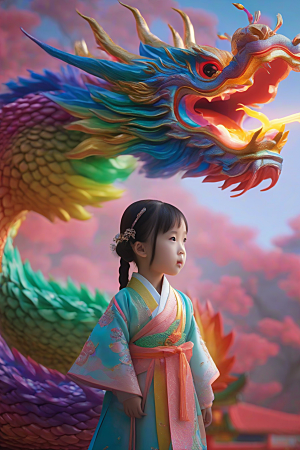 童话般的绚丽彩虹龙与中国小女孩的缘分