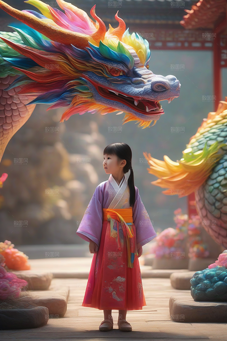 童话般的绚丽彩虹龙与中国小女孩的缘分