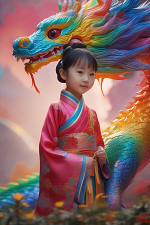 童话般的绚丽彩虹龙与中国小女孩的缘分