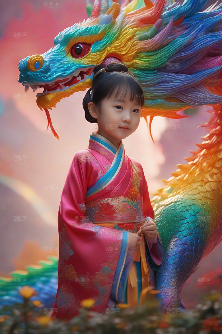 童话般的绚丽彩虹龙与中国小女孩的缘分
