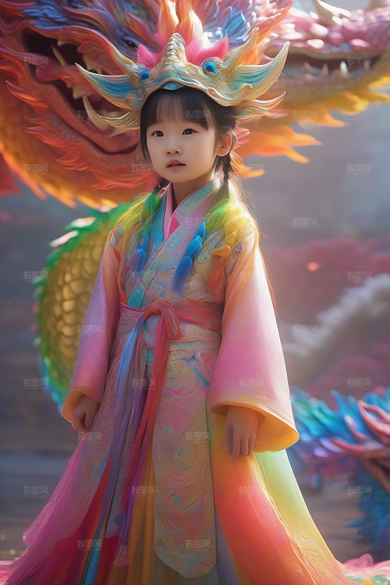 小女孩与绚丽彩虹龙的神奇友谊故事