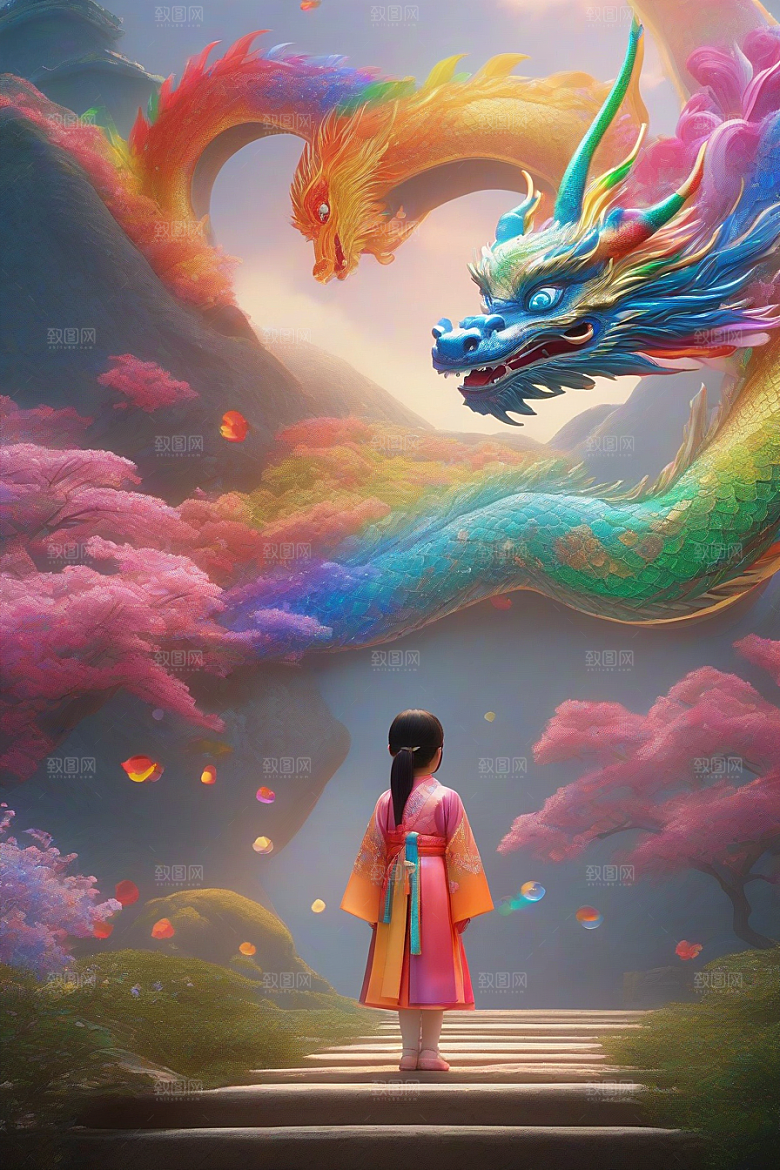 小女孩与绚丽彩虹龙的神奇友谊故事