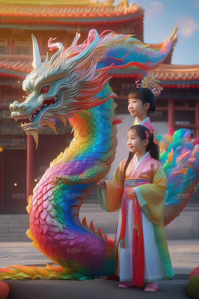 小女孩与绚丽彩虹龙的神奇友谊故事