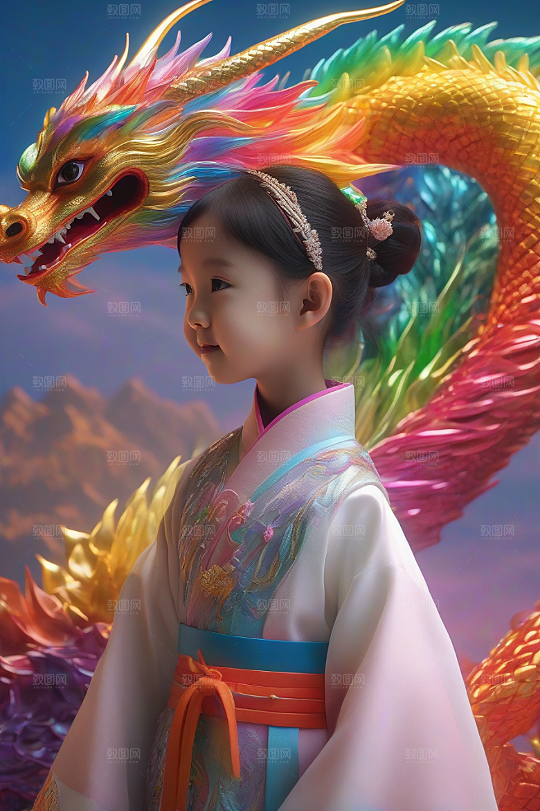 小女孩与绚丽彩虹龙的神奇友谊故事