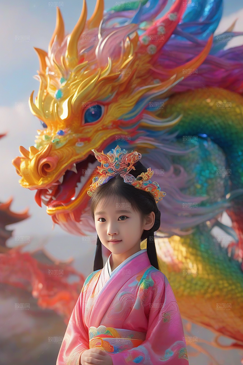 小女孩与绚丽彩虹龙的神奇友谊故事