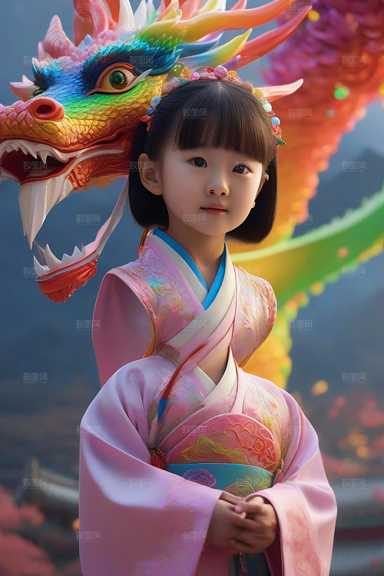 小女孩与绚丽彩虹龙的神奇友谊故事